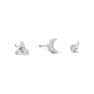 Stainless Steel CZ and Crystal Tricluster, Moon, and Star Nose Stud Set - 20G