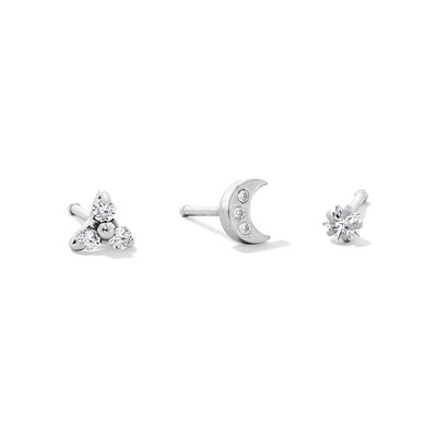 Stainless Steel CZ and Crystal Tricluster, Moon, and Star Nose Stud Set - 20G