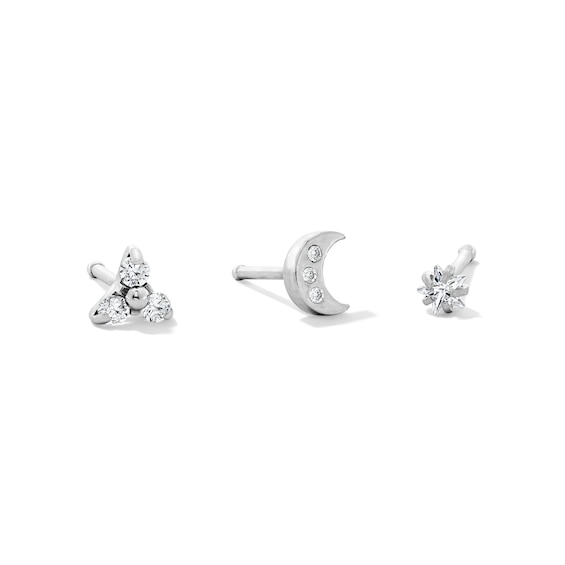 Stainless Steel CZ and Crystal Tricluster, Moon, and Star Nose Stud Set - 20G