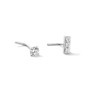 Semi-Solid Stainless Steel CZ Bar L-Shape Nose Stud Set - 20G 3/8"