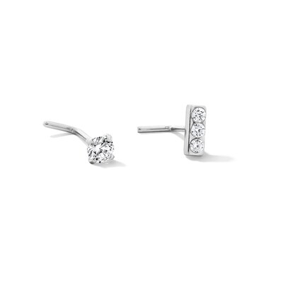 Semi-Solid Stainless Steel CZ Bar L-Shape Nose Stud Set - 20G 3/8"