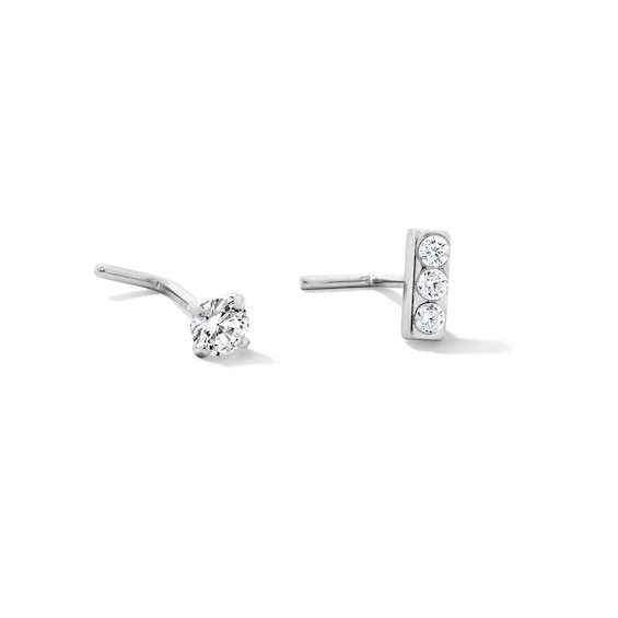 Semi-Solid Stainless Steel CZ Bar L-Shape Nose Stud Set - 20G 3/8"