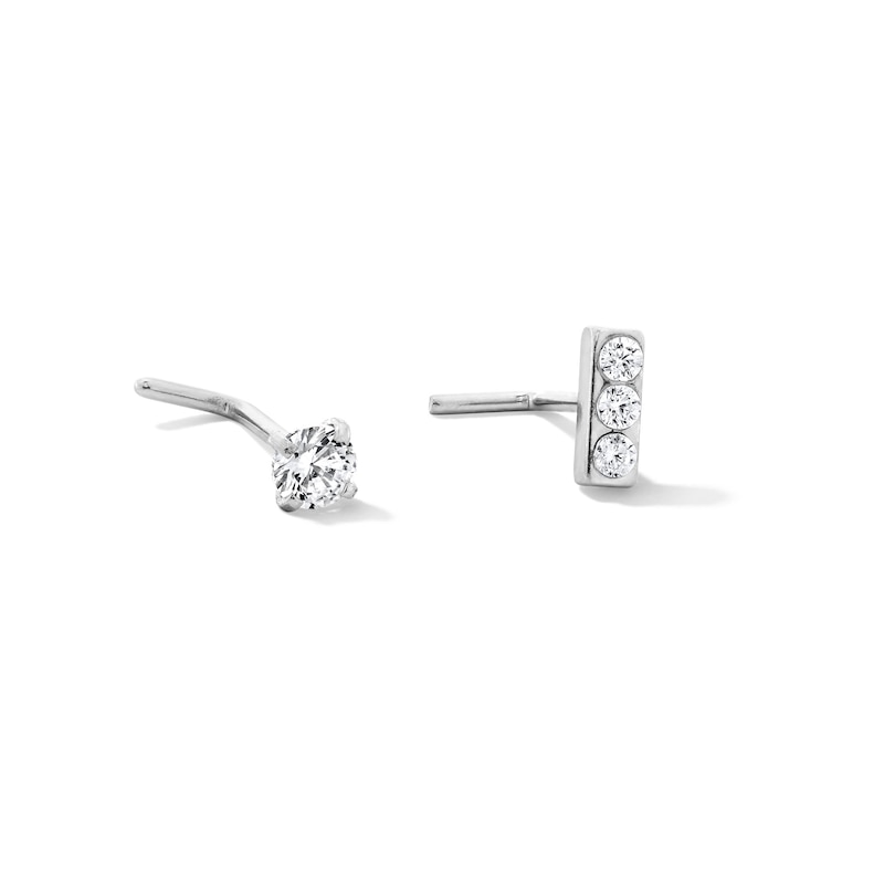 Semi-Solid Stainless Steel CZ Bar L-Shape Nose Stud Set - 20G 3/8"