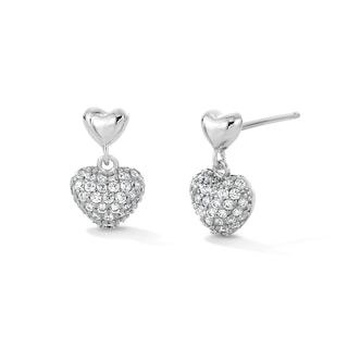 Sterling Silver CZ Heart Drop Studs