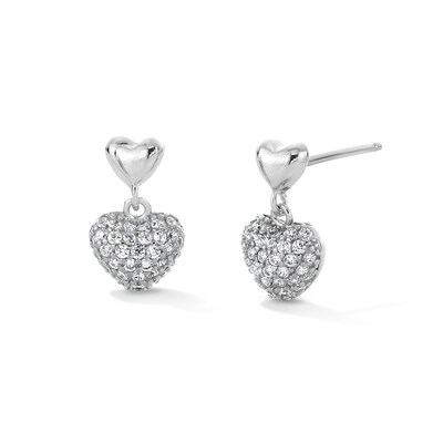 Sterling Silver CZ Heart Drop Studs