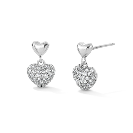 Sterling Silver CZ Heart Drop Studs