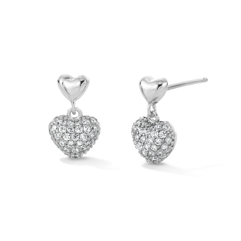 Main Image 1 of Sterling Silver CZ Heart Drop Studs