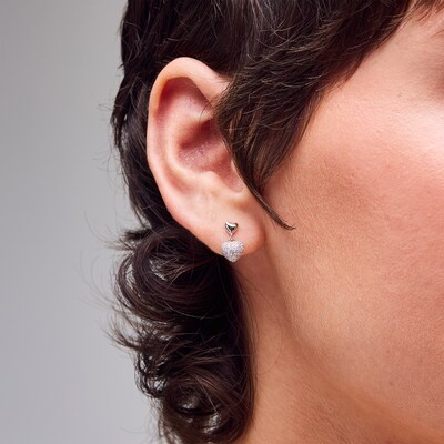 Sterling Silver CZ Heart Drop Studs