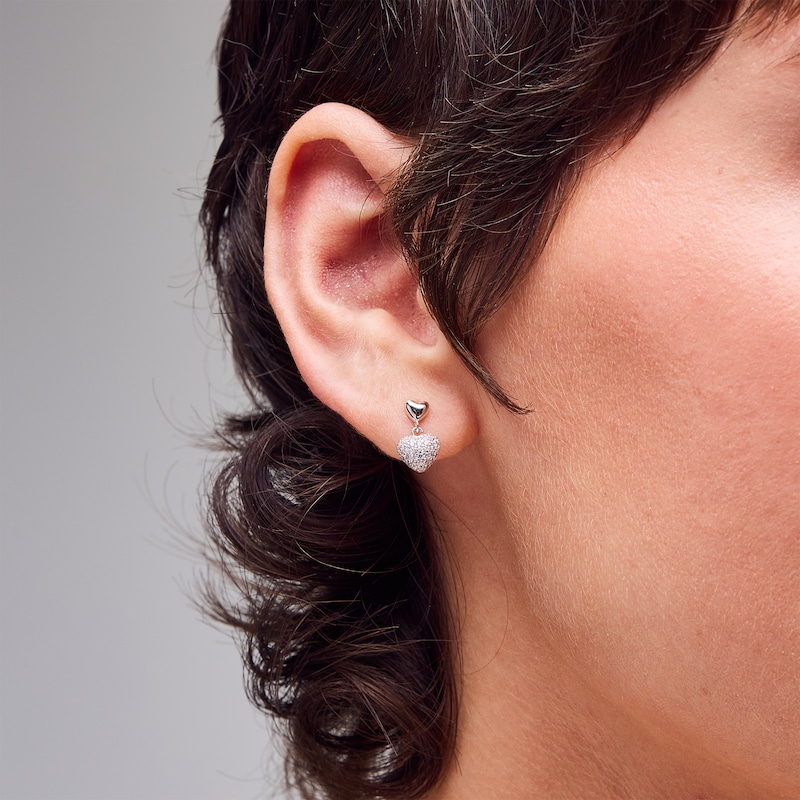 Main Image 2 of Sterling Silver CZ Heart Drop Studs