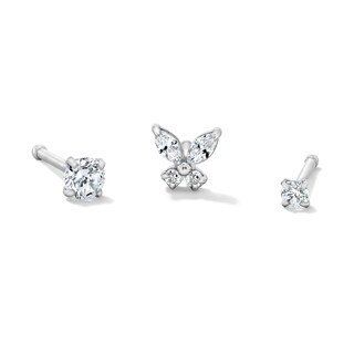 Stainless Steel CZ Butterfly and Studs Nose Set - 20G