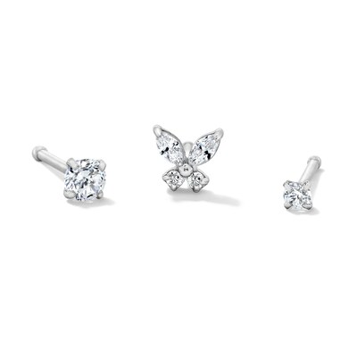 Stainless Steel CZ Butterfly and Studs Nose Set - 20G