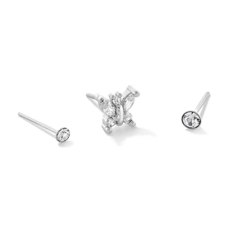Stainless Steel CZ Butterfly and Studs Nose Set - 20G