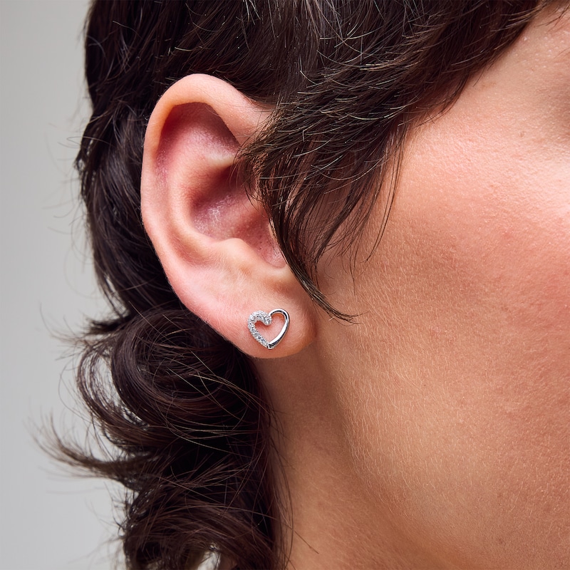 Main Image 2 of Sterling Silver CZ Heart Outline Studs