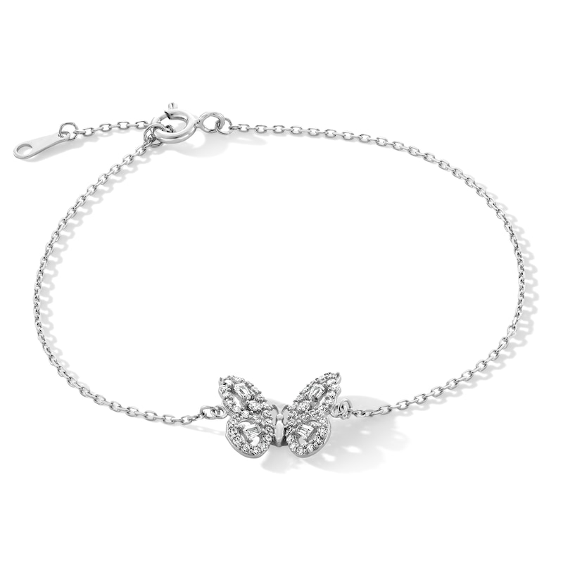 Sterling Silver CZ Butterfly Bracelet - 6" + 1"