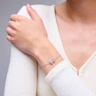 Sterling Silver CZ Butterfly Bracelet - 6" + 1"