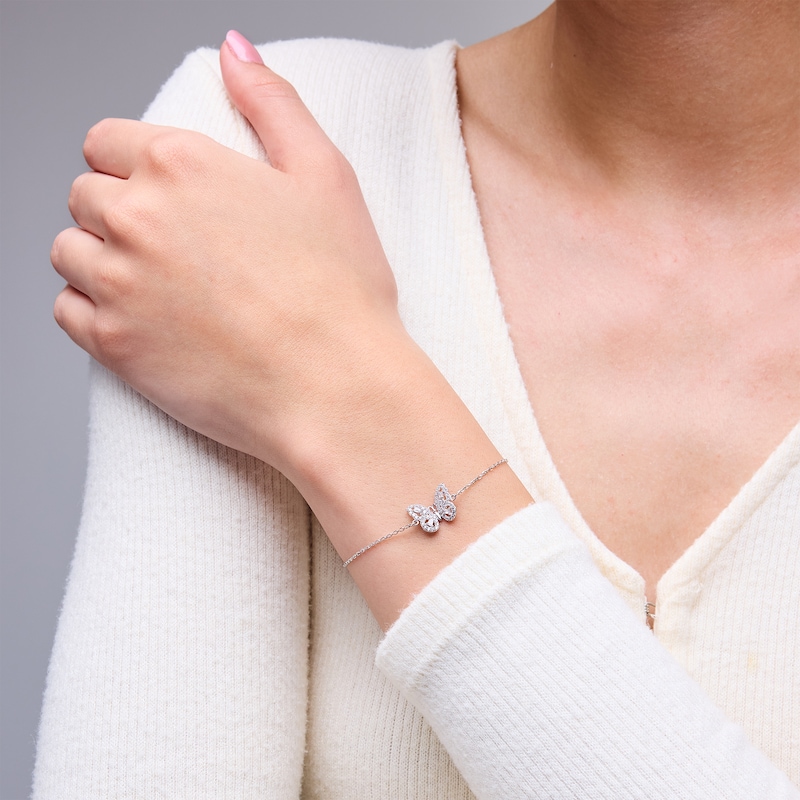 Main Image 2 of Sterling Silver CZ Butterfly Bracelet - 6" + 1"