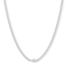 Solid Sterling Silver Curb Chain with CZ - 18"