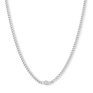 Solid Sterling Silver CZ Round Bezel Curb Chain - 18"
