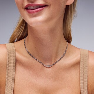 Solid Sterling Silver CZ Round Bezel Curb Chain - 18"