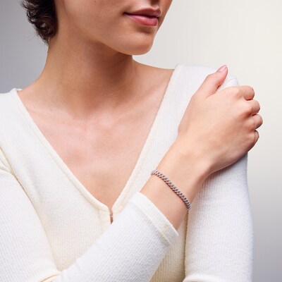Sterling Silver CZ Cuban Chain Bracelet