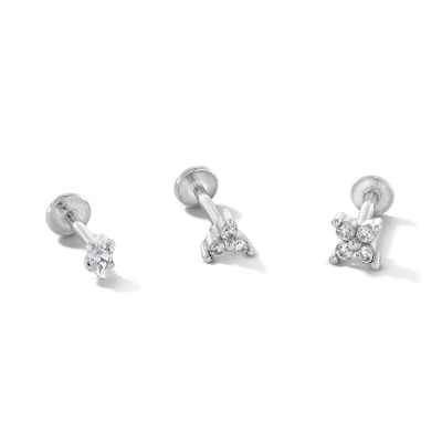Stainless Steel CZ Stud, Flower, and Tricluster Stud Set - 18G