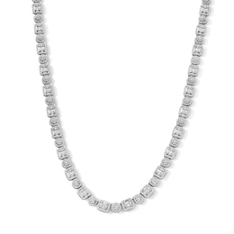 Sterling Silver CZ Round and Baguette Station Necklace - 20"