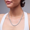 Thumbnail Image 2 of Sterling Silver CZ Round and Baguette Station Necklace - 20"