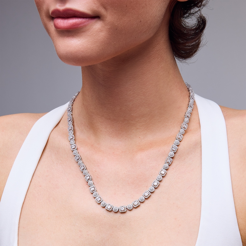 Main Image 2 of Sterling Silver CZ Round and Baguette Station Necklace - 20"