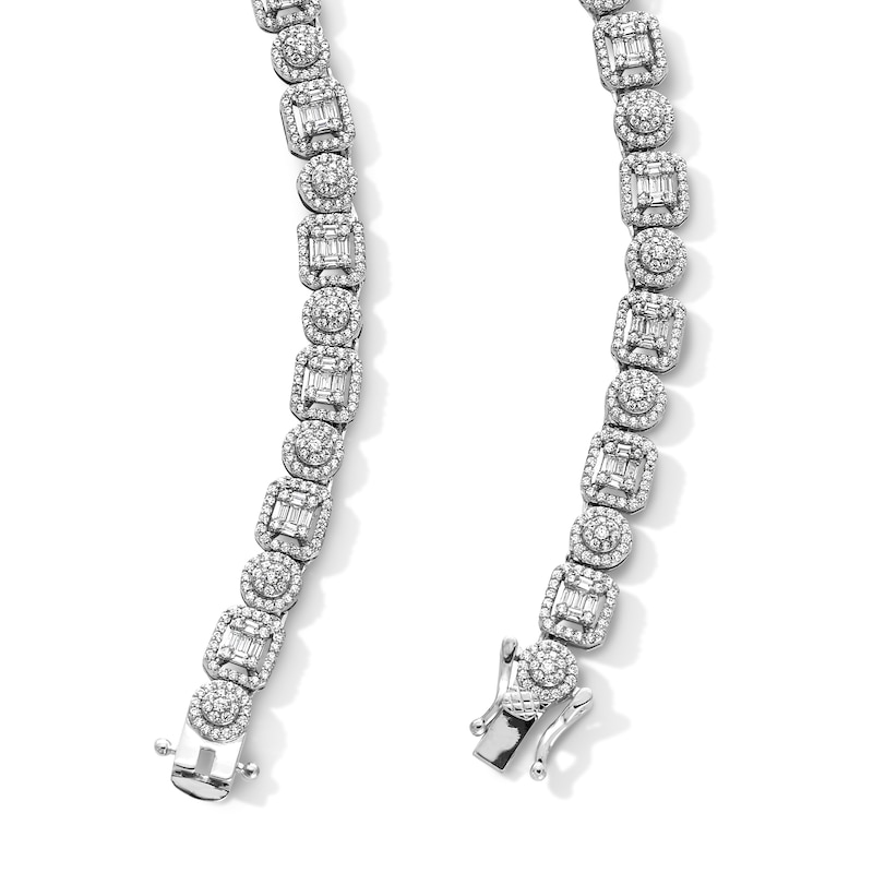 Main Image 3 of Sterling Silver CZ Round and Baguette Station Necklace - 20"