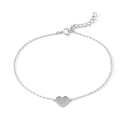 Sterling Silver CZ Heart Pavé Cable Bracelet 8 8”