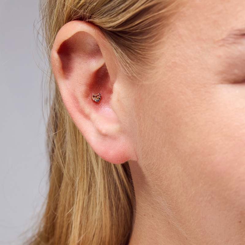 Main Image 2 of 14K Gold CZ Rainbow Heart Nose Stud - 22G