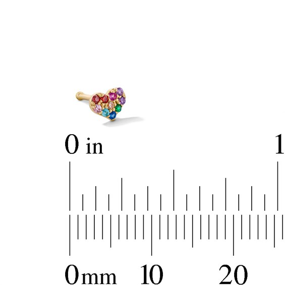 14K Gold CZ Rainbow Heart Nose Stud - 22G