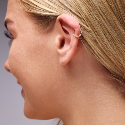 14K Gold CZ Rainbow Seven Stone Hinged Hoop - 20G 3/8"