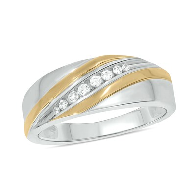 14K Gold Plated 1/6 CT. T.W. Lab-Grown Diamond Diagonal Row Two-Tone Ring - Size 10