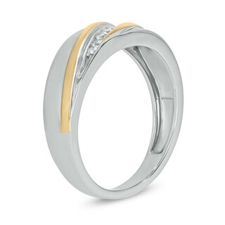 14K Gold Plated 1/6 CT. T.W. Lab-Grown Diamond Diagonal Row Two-Tone Ring - Size 10
