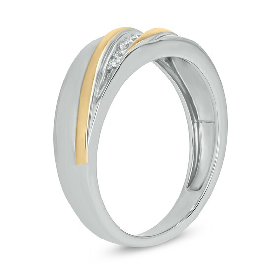 14K Gold Plated 1/6 CT. T.W. Lab-Grown Diamond Diagonal Row Two-Tone Ring - Size 10
