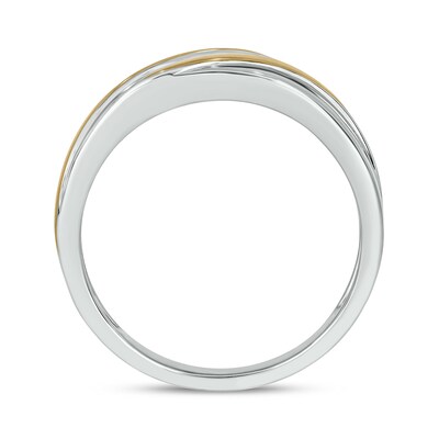 14K Gold Plated 1/6 CT. T.W. Lab-Grown Diamond Diagonal Row Two-Tone Ring - Size 10