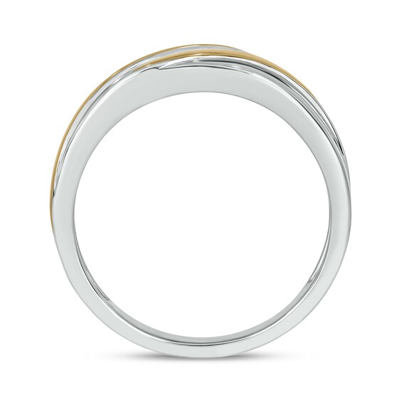 14K Gold Plated 1/6 CT. T.W. Lab-Grown Diamond Diagonal Row Two-Tone Ring - Size 10