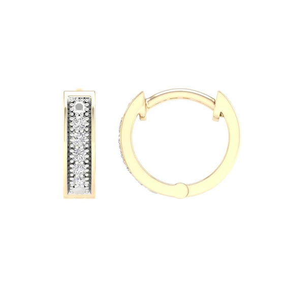 10K Gold 1/20 CT. T.W. Lab-Grown Diamond Double Row Huggie Hoops