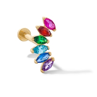 14K Gold CZ Rainbow Marquise Crawler Stud - 18G 5/16"