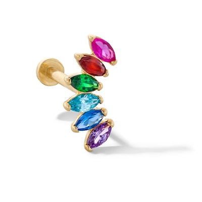 14K Gold CZ Rainbow Marquise Crawler Stud - 18G 5/16"