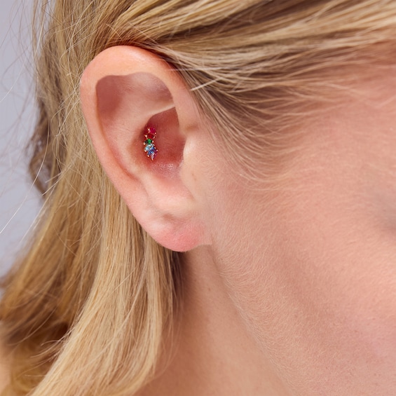 14K Gold CZ Rainbow Marquise Crawler Stud - 18G 5/16"