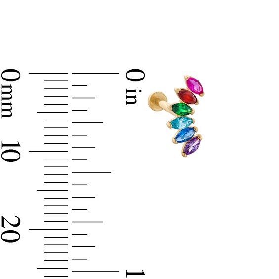 14K Gold CZ Rainbow Marquise Crawler Stud - 18G 5/16"