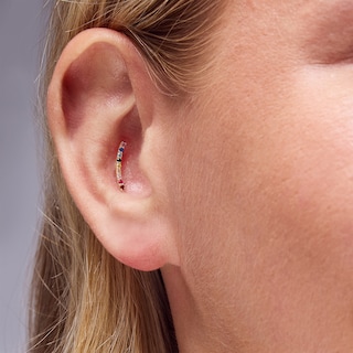 14K Gold CZ Rainbow Curved Bar Stud - 18G 5/16"