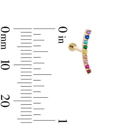 14K Gold CZ Rainbow Curved Bar Stud - 18G 5/16"