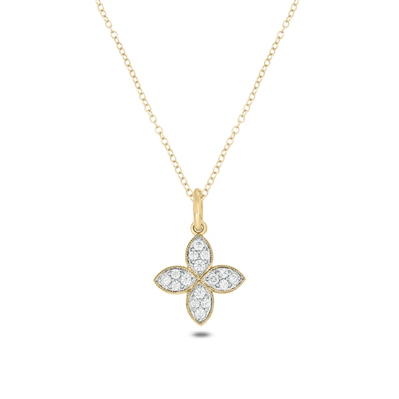 14K Gold Plated 1/5 CT. T.W. Lab-Grown Diamond Clover Pendant - 18"