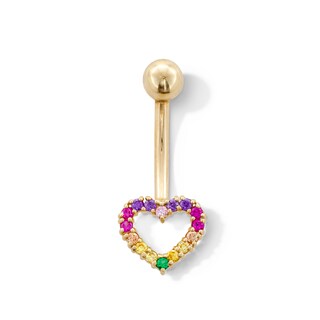 10K Gold CZ Rainbow Open Heart Belly Button Ring - 14G