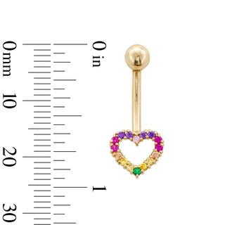 10K Gold CZ Rainbow Open Heart Belly Button Ring - 14G