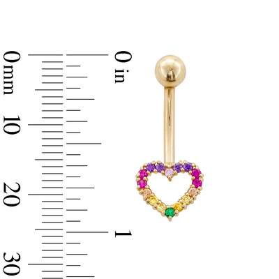 10K Gold CZ Rainbow Open Heart Belly Button Ring - 14G