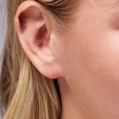 14K Gold CZ Rainbow Pavé Heart Stud - 18G 5/16"